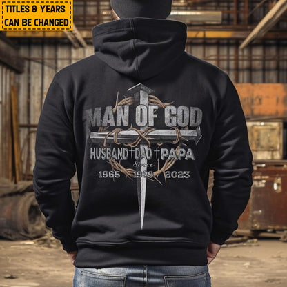 Teesdily | Customized Title And Year Jesus Crown Casual Shirt Man Of God Husband Dad Papa Shirt Father's Day Sweatshirt Hoodie Mug Christian Dad Gifts