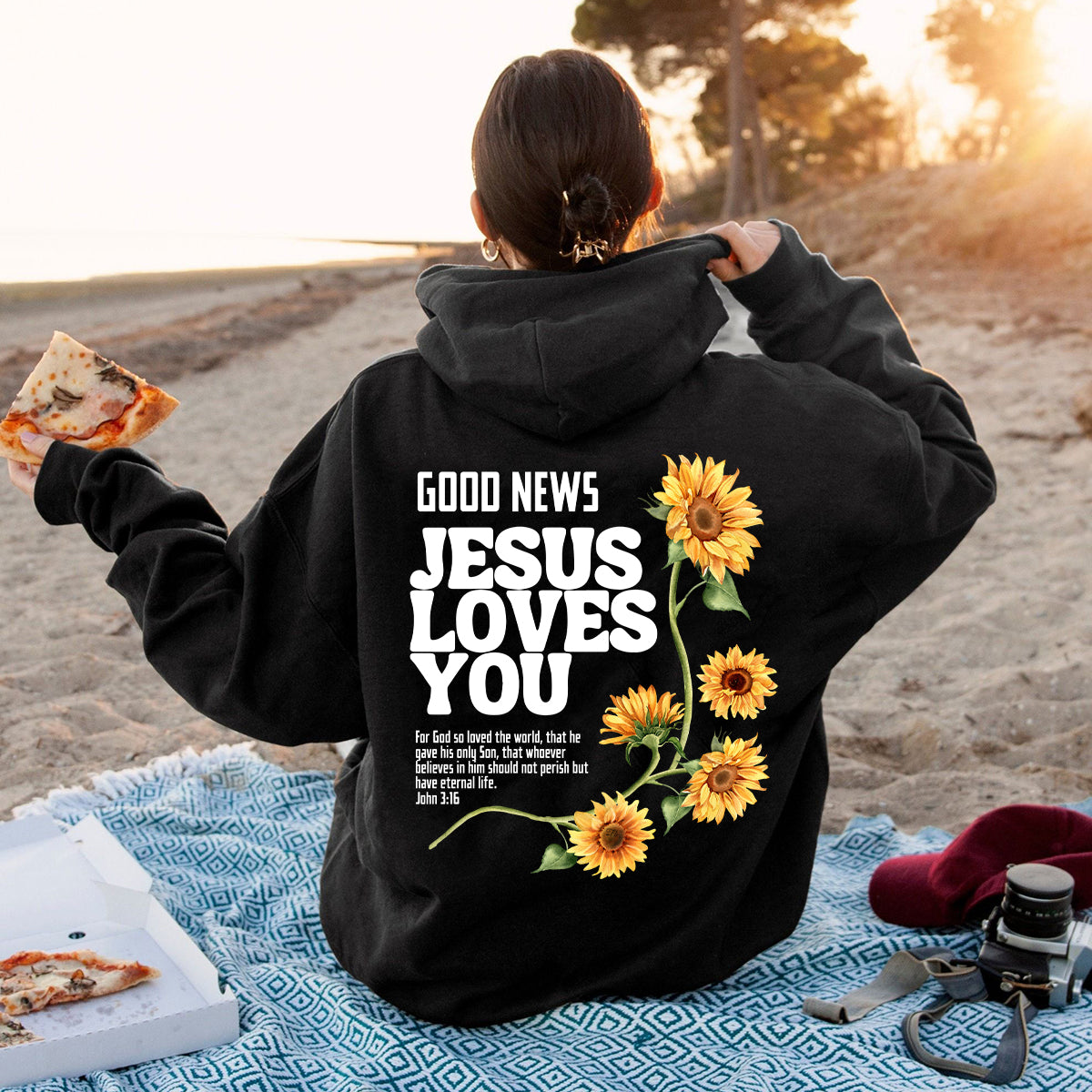 Teesdily | Jesus Sunflower Graphic Tee, Good News Jesus Loves You Sweatshirt Hoodie Mug, Jesus God Christian Crewneck, Christian Girl Women Gifts