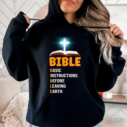 Teesdily | God Bible Book Shirts Casual Bible Basic Instructions Before Leaving Earth Crewneck Sweatshirt Hoodie Mug Christian God Prayer Gifts