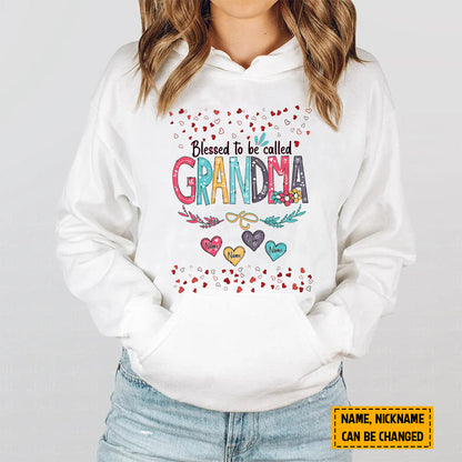 Teesdily | Grandma Personalized Kids Name Shirt, Blessed To Be Called Grandma Hoodie Sweatshirt Mug, Grandmom Mothers Day Custom Gifts