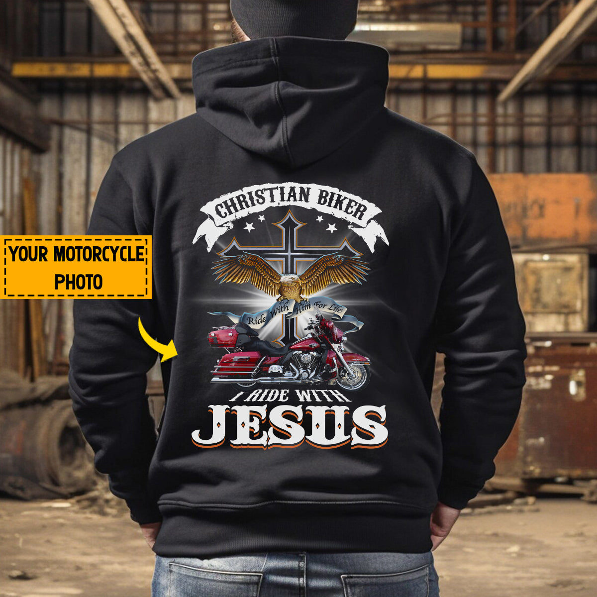 Teesdily | Personalized Motorcycle Photo Shirt, Christian Biker Shirt, I Ride With Jesus Hoodie Sweatshirt Mug, Motorcycle Gifts