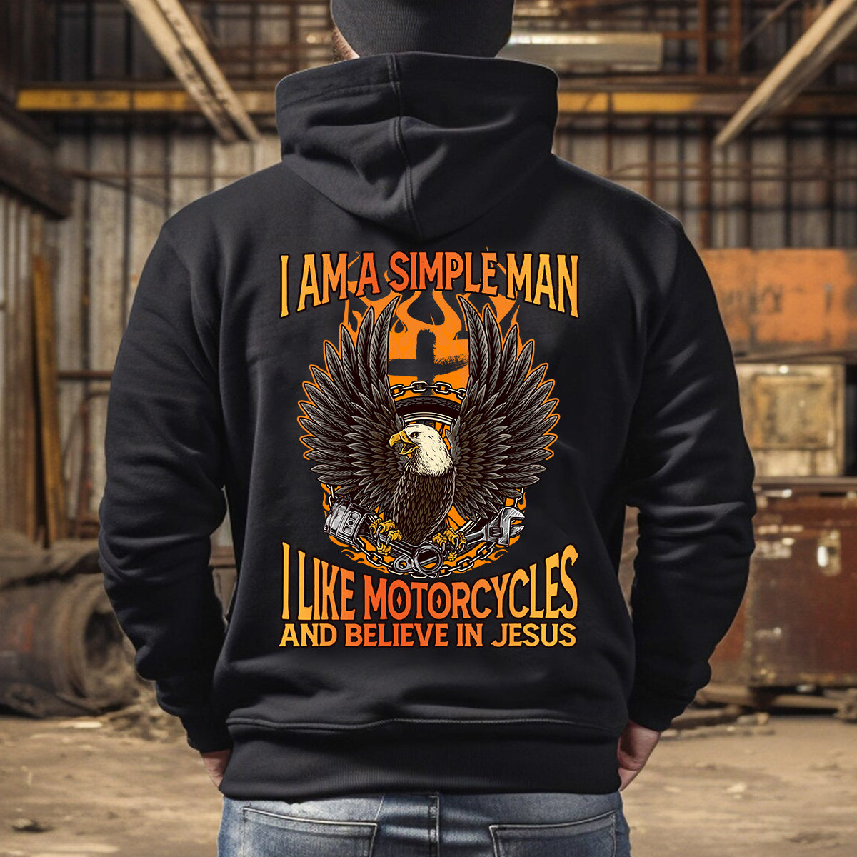 Teesdily | Christian Biker Shirt, Jesus Eagle Motorcycles Sweatshirt Hoodie Mug, Simple Man Like Motorcycles And Believe In Jesus, Speed Lover Gifts