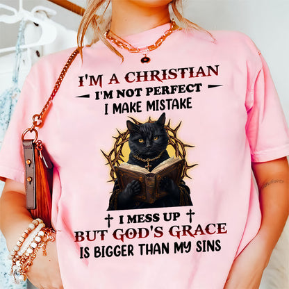 Teesdily | I'm A Christian Shirt, Black Cat Reading Bible Book Sweatshirt, Religious Basic Hoodie Mug, Jesus Lover Gifts