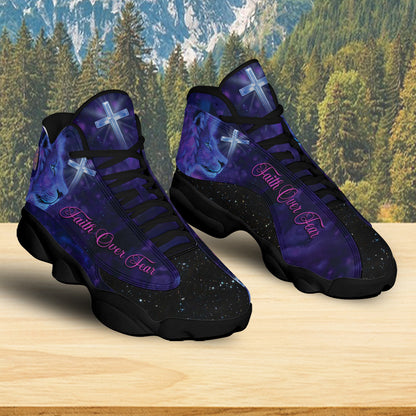 Teesdily | Jesus Lion Cross Basketball Shoes, Let Us Love One Another For Love Comes From God Running Shoes, Faith Religious Gift