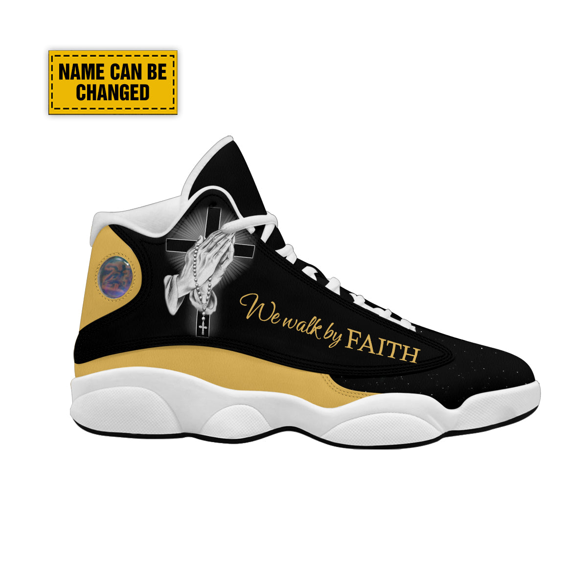 Teesdily | Personalized We Walk By Faith Basketball Shoes, Hands Praying God Shoes, Christian Footwear Unisex Basketball Shoes