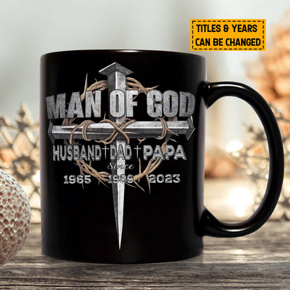 Teesdily | Customized Title And Year Jesus Crown Casual Shirt Man Of God Husband Dad Papa Shirt Father's Day Sweatshirt Hoodie Mug Christian Dad Gifts