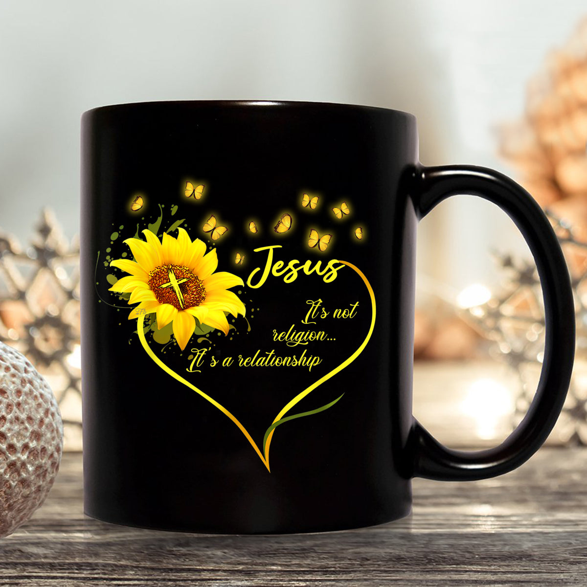 Teesdily | Jesus Sunflower Shirts Short Sleeve Jesus It's Not Religion It's A Relationship Crew Neck Christian Sweatshirt Hoodie Mug Religious Gifts