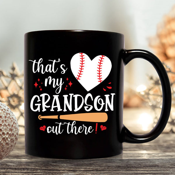 Teesdily | Baseball Grandma Shirt, That's My Grandson Out There Tops, Mothers Day Gift, Sporty Nana Streetwear Clothing Tshirt Hoodie Sweatshirt Mug