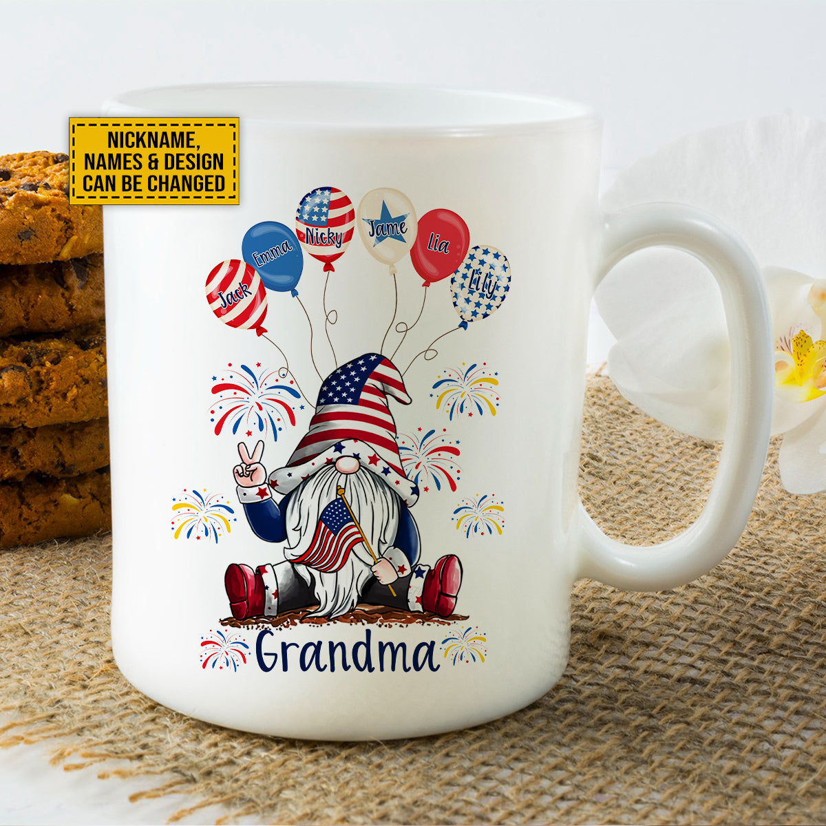 Teesdily | Grandkids Customized Name Grandma Shirt, American Grandma Tops, Mothers Day Gifts, Independence Day Gift For Mimi Unisex Tshirt Hoodie Sweatshirt Size S-5Xl / Mug 11-15Oz