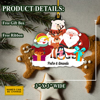 Teesdily | Customized Santa Claus Christmas Animals Rear View Mirror Hanging Kid Xmas Personalized Tree Hanging Ornament First Christmas Gift For Kids