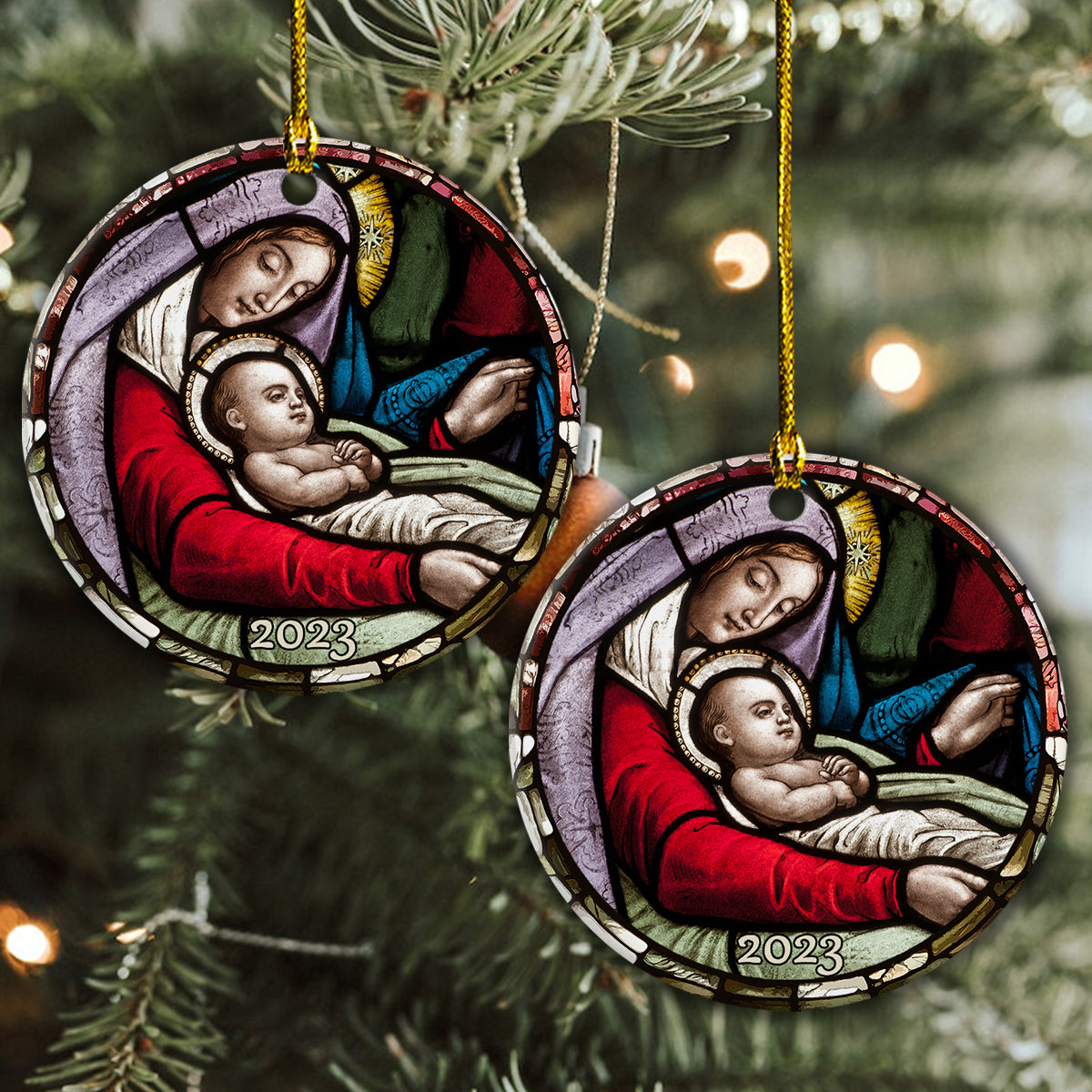 Teesdily | Mary And Jesus Christmas Interior Accessories For Auto Christian Rearview Mirror Charms God Believer Holy Gifts