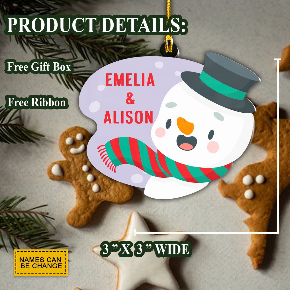 Teesdily | Customized Snowman Merry Christmas Hanging Ornament First Christmas Together Married Couple Gift Home Decor Wedding Gift Keepsake