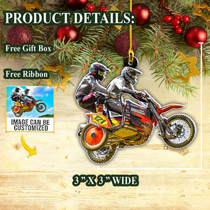 Teesdily | Customized Photo Motorcycle Racer Christmas Ornament Motor Biker Ornament For Motorcycle Lovers Home Decor Custom Photo Christmas Ornament