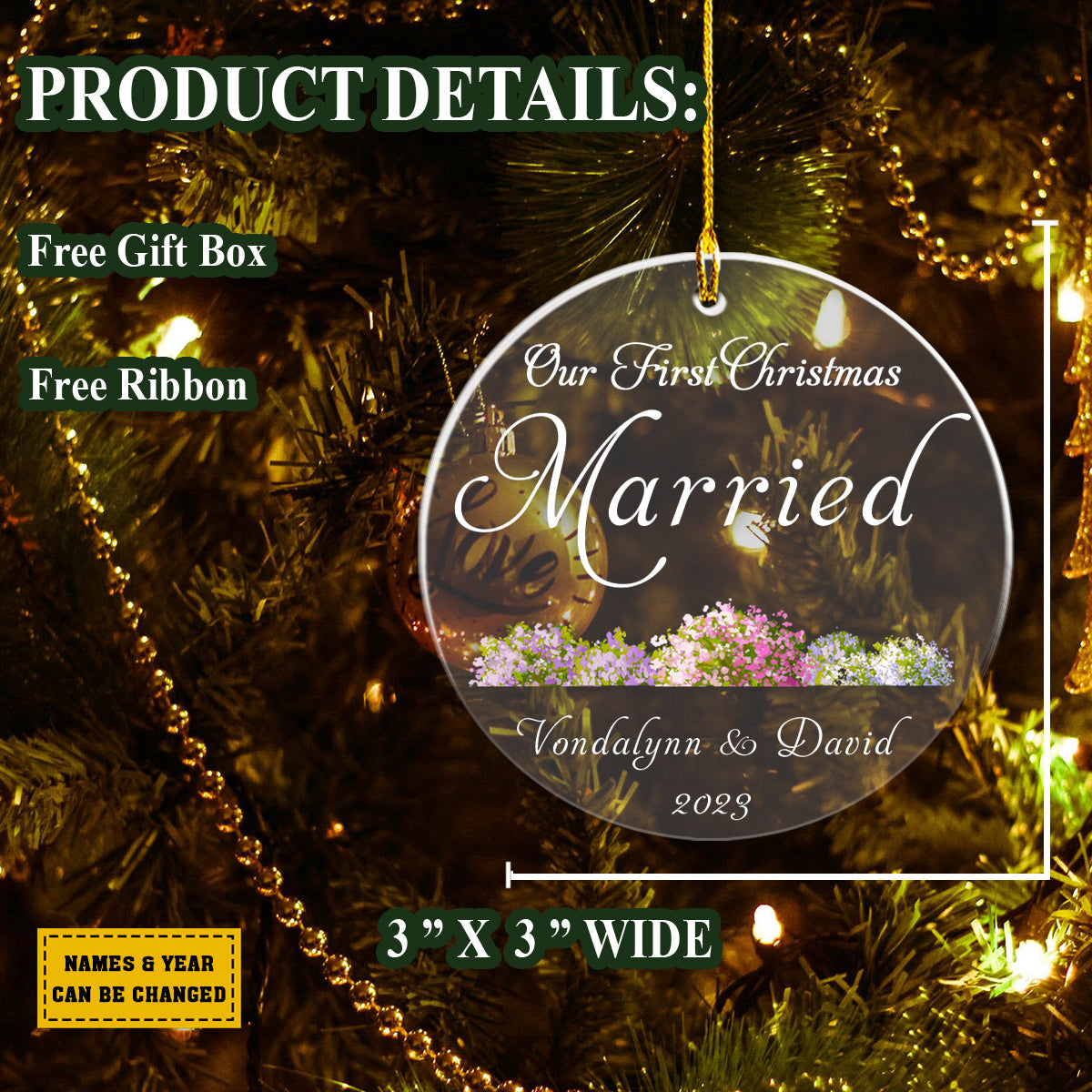 Teesdily | Our First Christmas Married Customized Ornament 1st Christmas Keepsake Gift For Newly Couple Chirstmas Tree Ornament