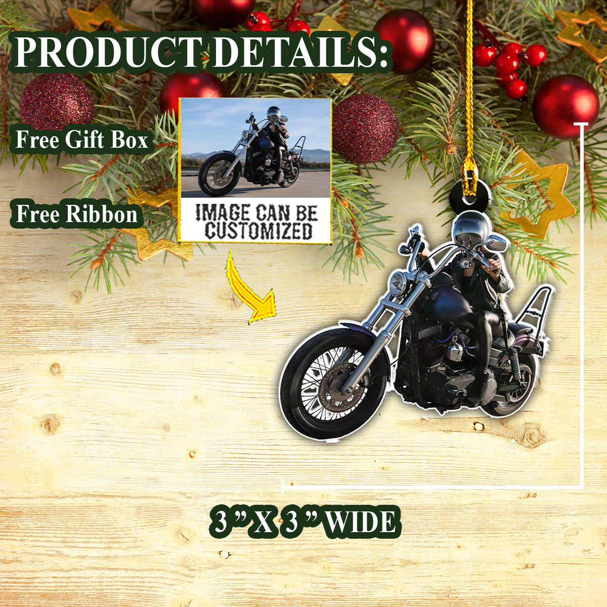 Teesdily | Customized Photo Racing Girl Ornament Motorcycle Racer Ornament Motor Bikers Gift Christmas Keepsake Gift Christmas Ornaments Custom Photos