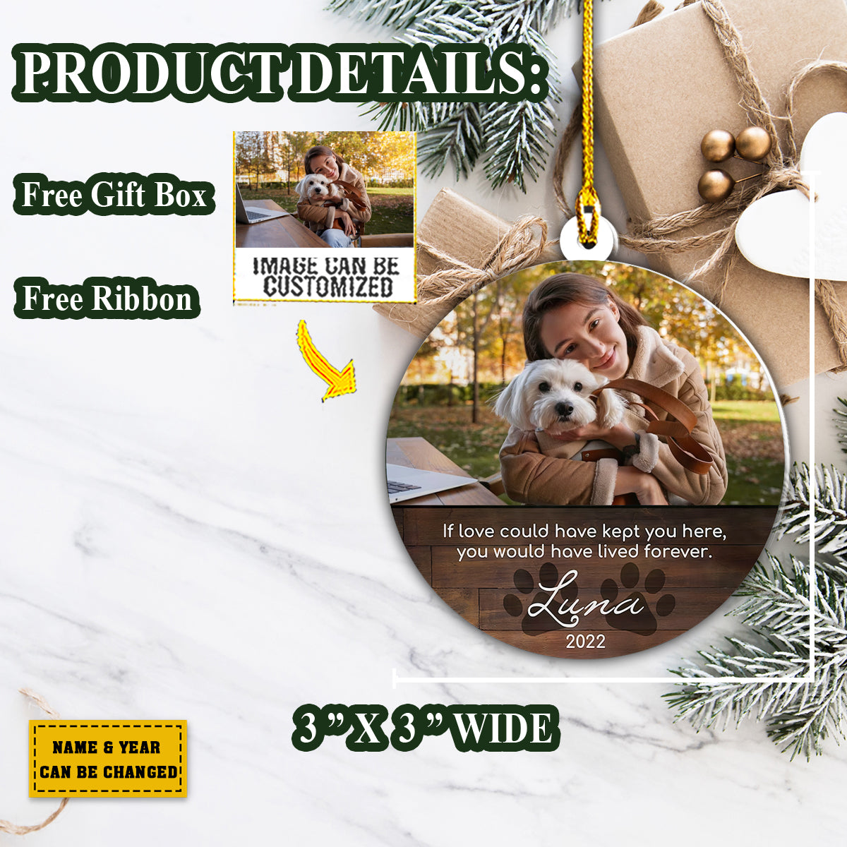 Teesdily | Pet Customized Photo Ornament If Love Could Have Kept You Here Dog Loss Keepsake Personalized Pet Bereavement Ornament Christmas Gifts