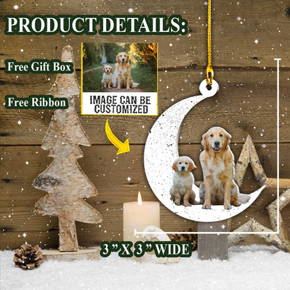 Teesdily | Golden Retriever Dog Personalized Picture Ornament Dog Cresent Moon Car Hanging Ornament Dog Lover Gifts Holiday Custom Pet Ornament