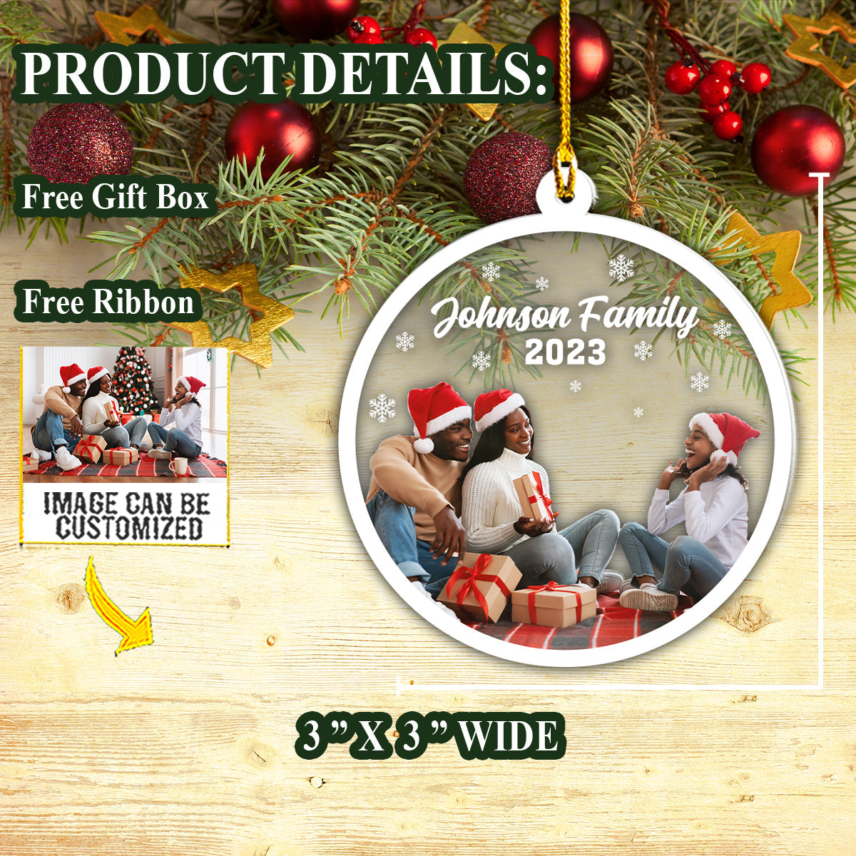 Teesdily | Personalized Photo Family Keepsake Ornament Family Christmas 2024 Car Pendant Hanging Christmas Gift For Family Member Car Mirror Accessory