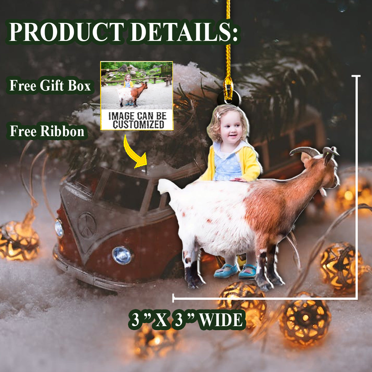 Teesdily | Customized Photo Baby Kid Farm Ornament Goat Ornament Christmas Gift For Kids Personalized Custom Shaped Acrylic Photo Ornament