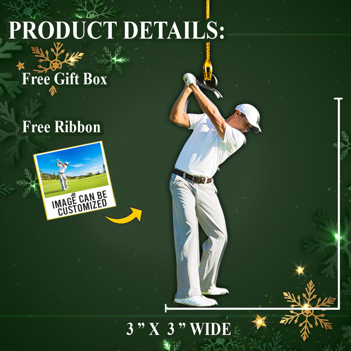 Teesdily | Customized Photo Golfer Christmas Ornament Custom Photo Ornament Two Sided Golf Player Ornament Tree Decor Golf Man Golf Dad Gift Idea