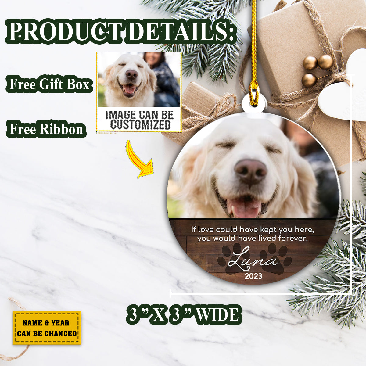 Teesdily | Pet Custom Photo Ornament If Love Could Have Kept You Here Dog Loss Keepsake Personalized Pet Memorial Ornament Christmas Gifts