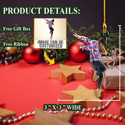 Teesdily | Customized Cool Dancing Post Christmas Hanging Ornament Passion Dancer Christmas Dancing Lover Gifts Personalized Photo Ornaments 2 Sided