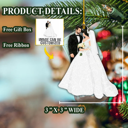 Teesdily | Customized Photo Married Bride Groom Christmas Ornament First Christmas Married Ornament Newlywed Christmas Custom Gifts