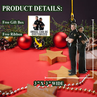 Teesdily | Customized Police Officer Couple Christmas Hanging Ornament First Christmas As A Police Ornament Personalized Photo Ornaments 2 Sided