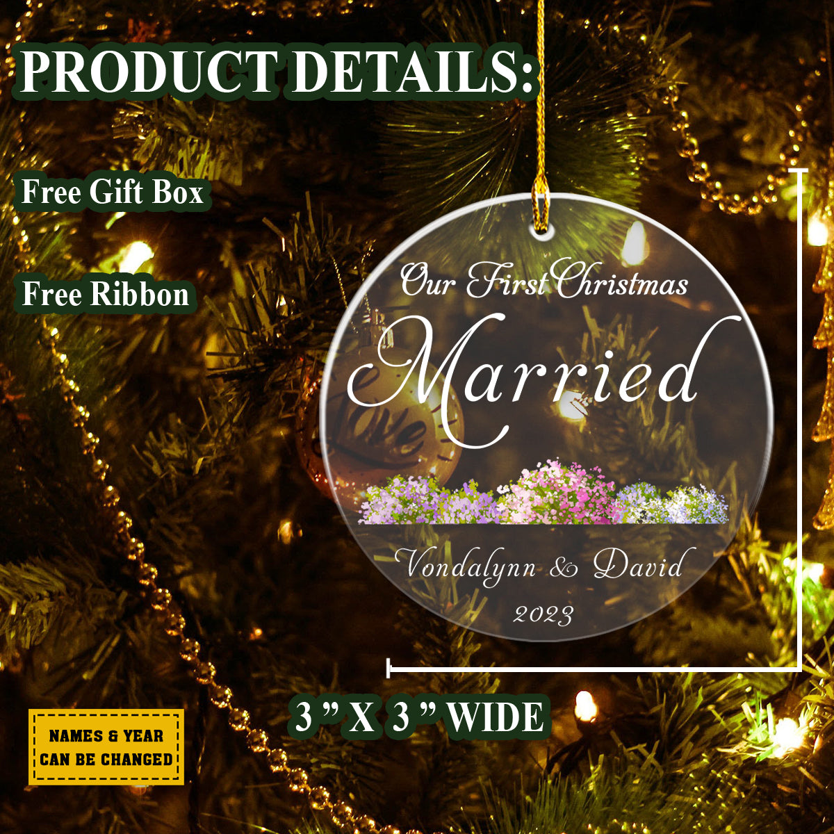 Teesdily | Our First Christmas Married Customized Ornament 1st Christmas Keepsake Gift For Newly Couple Chirstmas Tree Ornament