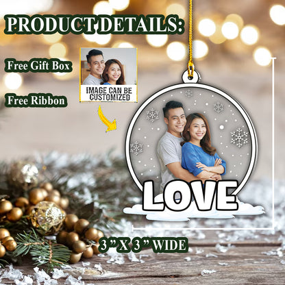 Teesdily | Customized Couple Photo Plastic Hanging Ornament Couple Love Rear View Mirror Accessories Personalized Gift For Couple Xmas Decor