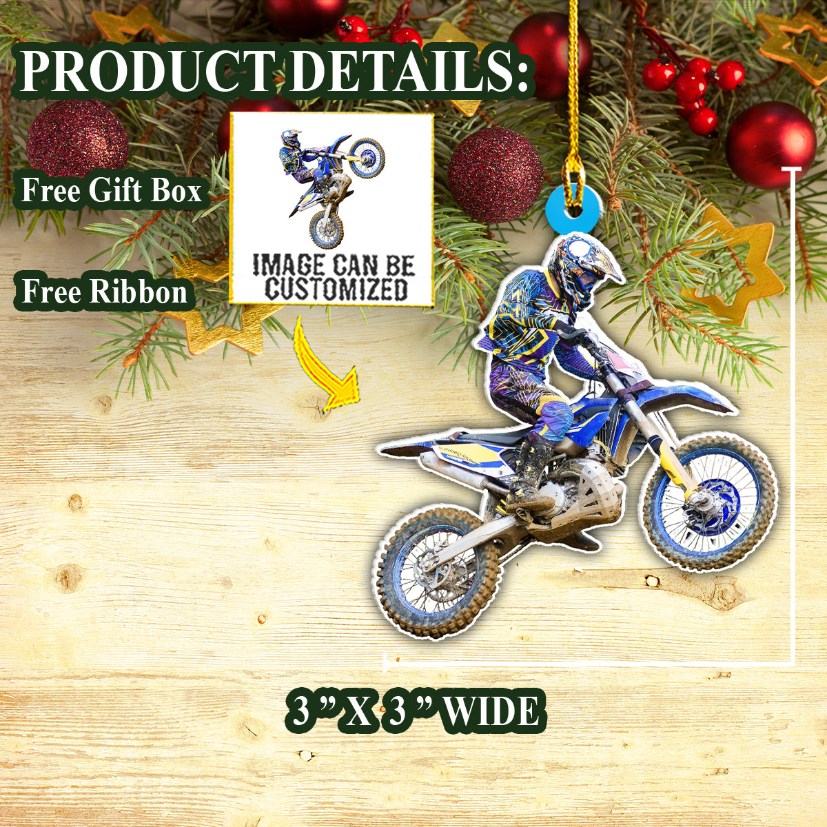 Teesdily | Customized Photo Motorcycle Biker Christmas Ornament Motorbike Ornament Racing Ornament Racers Gift Idea Custom Christmas Photo Ornaments