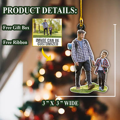 Teesdily | Customized Photo Hiking Christmas Ornament Christmas Keepsake Hiking Lovers Gift Photo Christmas Ornaments Personalized Home Decoration