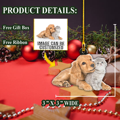 Teesdily | Golden Retriever And Car Customized Christmas Ornament Pet Lover Hanging Ornament Personalized Photo Ornaments 2 Sided Pet Owner Gifts