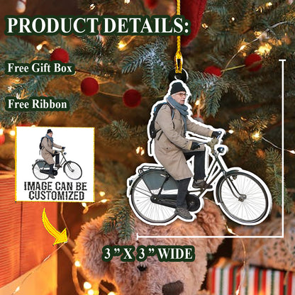 Teesdily | Customized Love Cycling Hanging Ornament Old Man Cyclist Gift Christmas Ornament Christmas Personalised Photo Christmas Ornament