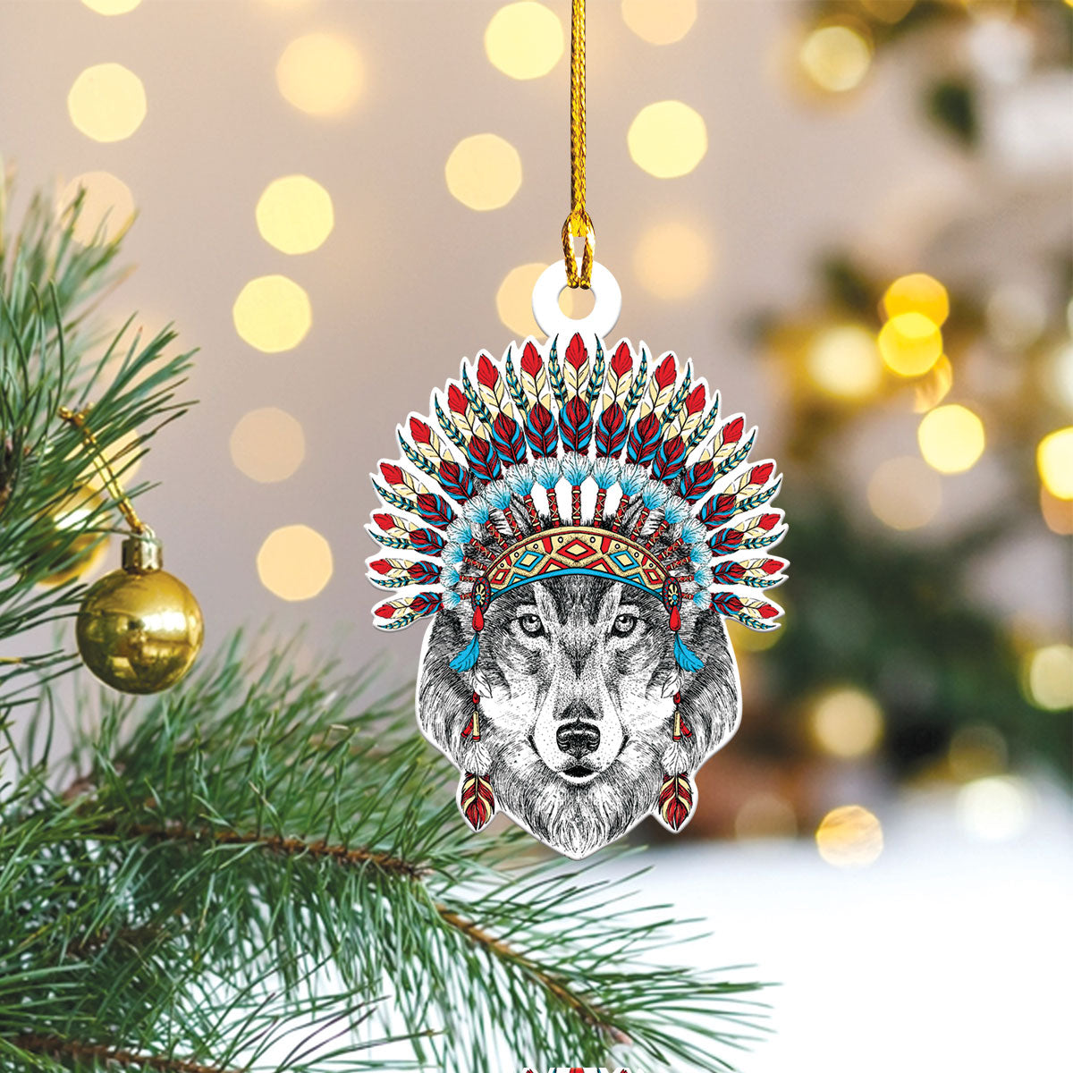 Teesdily | Wolf Native Chief Plastic Car Hanging Ornament Wolf Native Hat Rear View Mirror Hanging Native Lover Rearview Mirror Charms