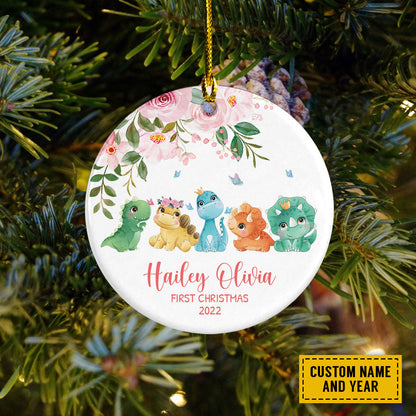 Teesdily | Dinosaur Baby First Christmas Car Pendant Hanging, Personalized Baby Christmas Ornament, Jungle Animal Christmas, Kid 1St Christmas Gifts