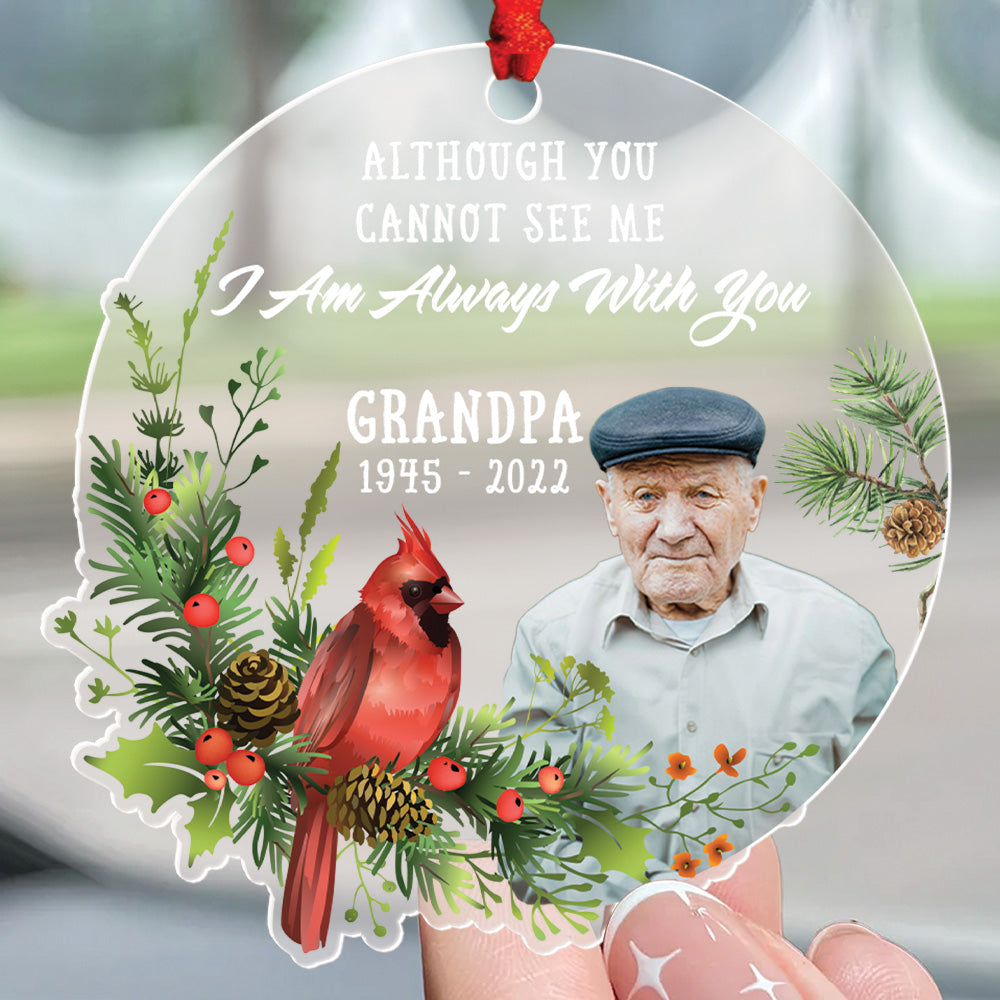 Teesdily | Personalized Memorial Ornament, Cardinal Pine Wreath Christmas Ornament, I Am Always With You Acrylic Ornament, Bereavement Xmas Keepsake