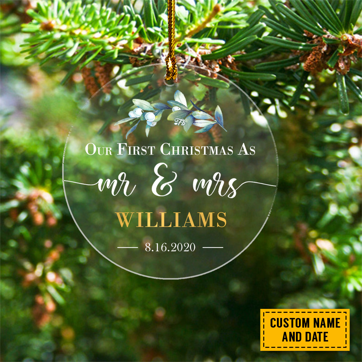 Teesdily | Custom Name Our First Christmas As Mr And Mrs Plastic Ornament, Huband Wife Mr Mrs Gift, Our First Christmas Ornament, Newlywed Gifts