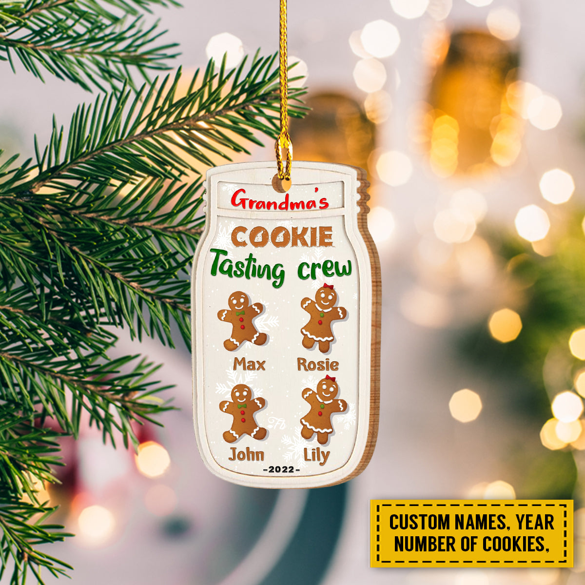 Teesdily | Grandma's Cookies Tasting Crew Customized Ornament With Grandkids Name Cute Christmas Gingerbread Car Hanging Ornament Grandma Xmas Gifts