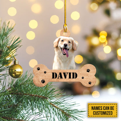 Teesdily | Pet Custom Photo Acrylic Car Pendant Hanging Cute Dog Bone Wood Print Car Ornament Personalized Gift For Pet Owners Christmas Tree Decor