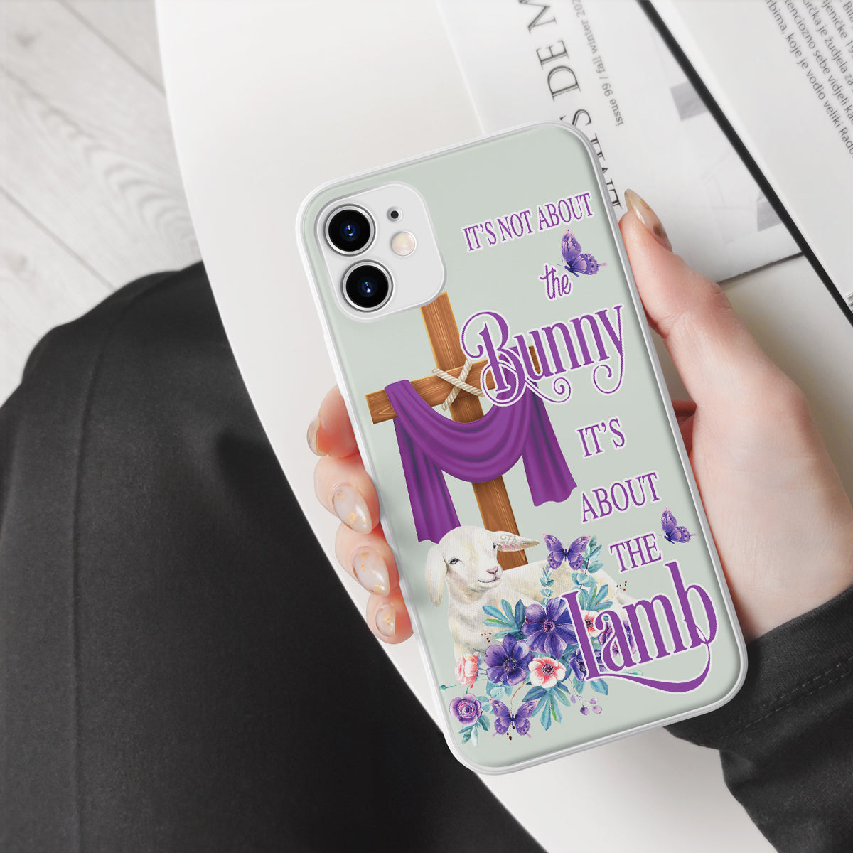 Teesdily | Jesus Cross Lamb Floral Phone Case It's Not About The Bunny It's About The Lamb Phone Cover Easter Day Gifts