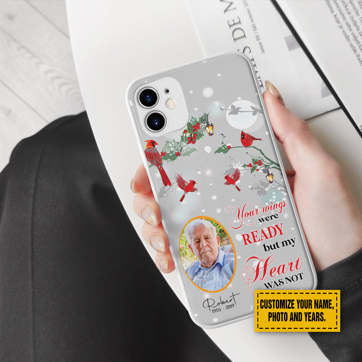 Teesdily | Christmas Memorial Customized Photo Phone Case Cardinal Your Wings Was Ready But My Heart Was Not Phone Cover Family Member Remembrance