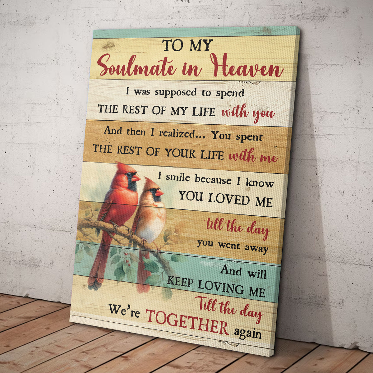 Teesdily | Cardinal To My Soulmate In Heaven Poster, Cardinal Memorial Canvas Art, Remembrance Home Decor Poster Canvas