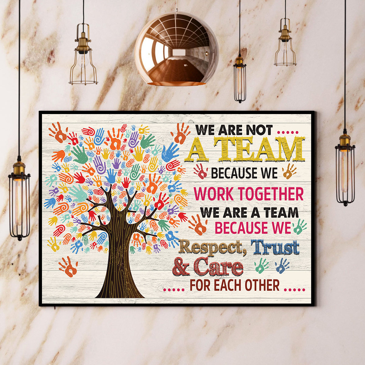 Teesdily | Colorful Tree Hands Canvas Painting We Are Not A Team Because We Work Together Wall Art Autism Support Home Office Decoration