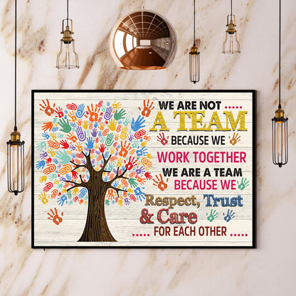 Teesdily | Colorful Tree Hands Canvas Painting We Are Not A Team Because We Work Together Wall Art Autism Support Home Office Decoration