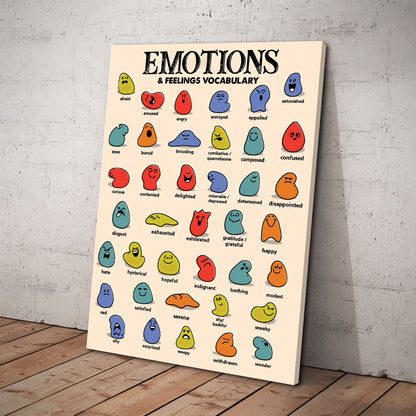 Teesdily | Emotions And Feelings Vocabulary Vertical Poster, Social Emotional Learning Vintage Art Canvas, Calming Down Corner Decor, Self Regulation