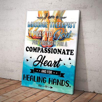 Teesdily | Massage Therapy Healing Hands Vertical Poster, Wellness Massage Pray To God Canvas Wall Art, Massage Studio Decor, Massage Therapist Gifts