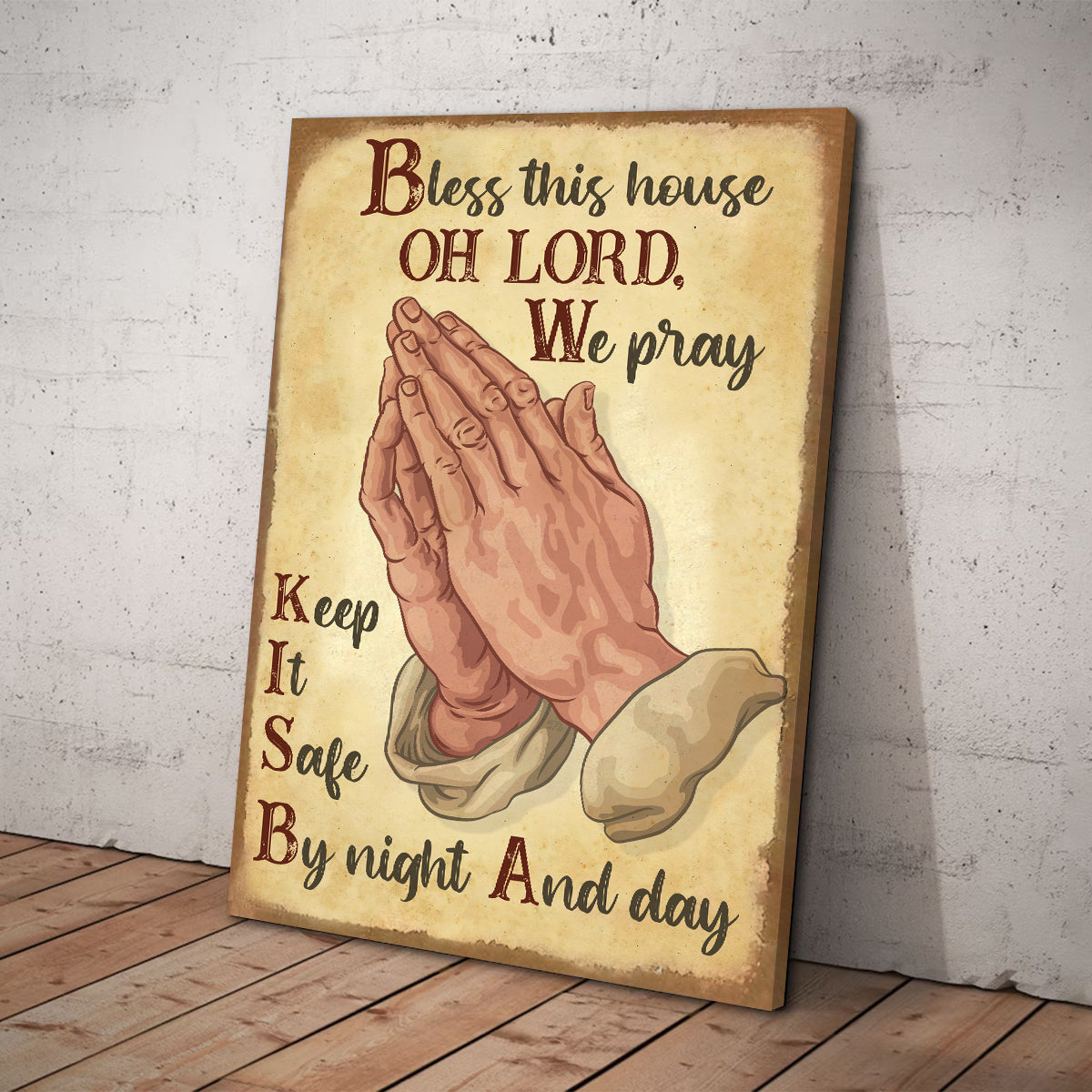 Teesdily | Christian Lord Hand Pray Vertical Poster Canvas Keep It Safe By Night And Day Canvas Poster Christian Home Decor Vintage Prayer Gifts