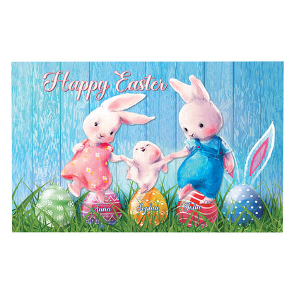 Teesdily | Bunny Easter Customized Poster Canvas Easter Eggs Cute Wall Art Happy Easter Day Print Easter Nursery Bedroom Decoration