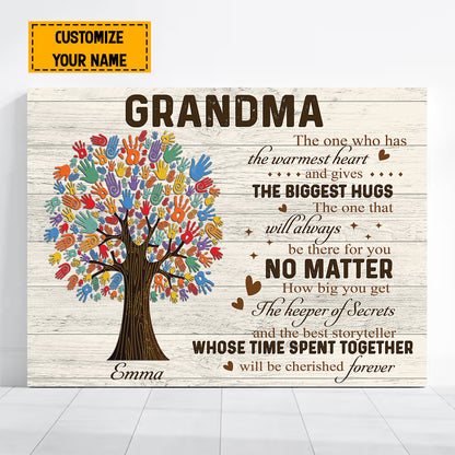 Teesdily | Grandma Family Tree Personalized Wall Art Canvas Grandma The One Who Has The Warmest Heart Canvas Farmhouse Painting Print Grandmom Gifts